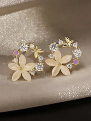 Shein - Rhinestone & Flower Decor Stud Earrings