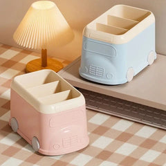 3 Compartment Van Desktop Organizer, Desk Organizer Storage Bucket, Cute Student Stationery Holder, Multifunctional Stationery Pencil Organizer, Large Capacity Desktop Storage Box, Cute Desktop Decoration Accessories