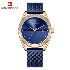 NAVIFORCE- NF5015 Black Mesh Stainless Steel Analog Watch For Women - Gold Blue