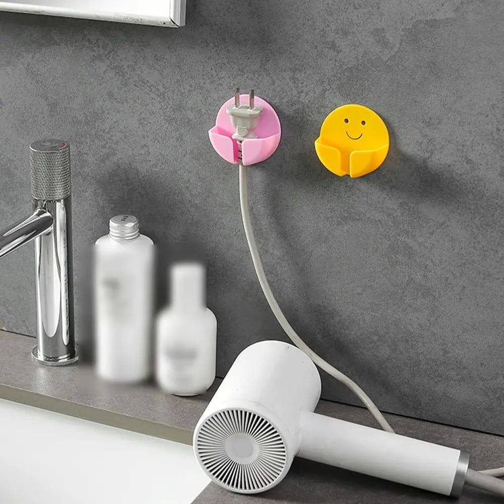 Round Smiley Plug Holder, Lovely Smiley Hook, Nail-free Hook Hanger, New Wall Storage Plug Hook, Creative Multifunction Plug Hook, Strong Traceless Hook, Power Cord Holder Storage Hook