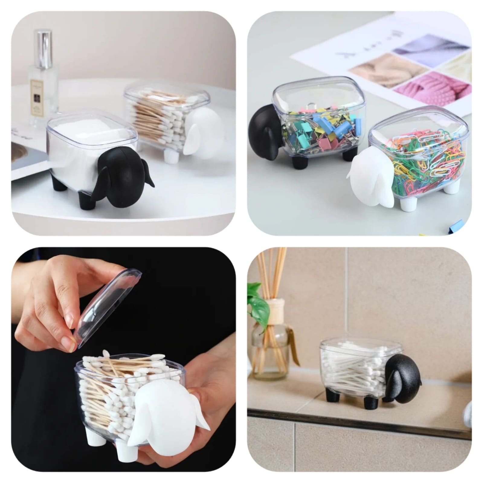 Acrylic Sheep Storage Box, Multifunctional Creative Storage Box, Dustproof Desktop Organizer, Cosmetic Cotton Storage Box, Cute Jewellery Organizer, Transparent Swab Storage Box, ABS Toothpick Organizer, Cotton Swabs Container