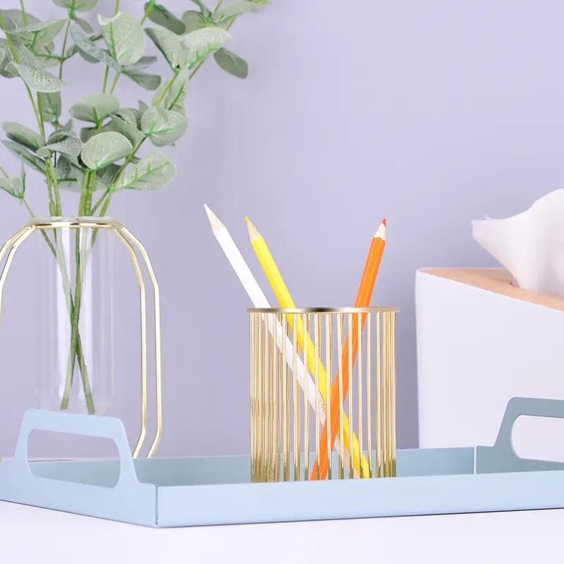Wire Mesh Pen Holder, Metal Desktop Pen Holder, Round Stick Cylinder Pen Pencil, Makeup Brush Holder, Desktop Storage Box for Office Home, Metal Hollow Out Pen Holder for Desk, Desktop Accessories Wire Makeup Brush Holder