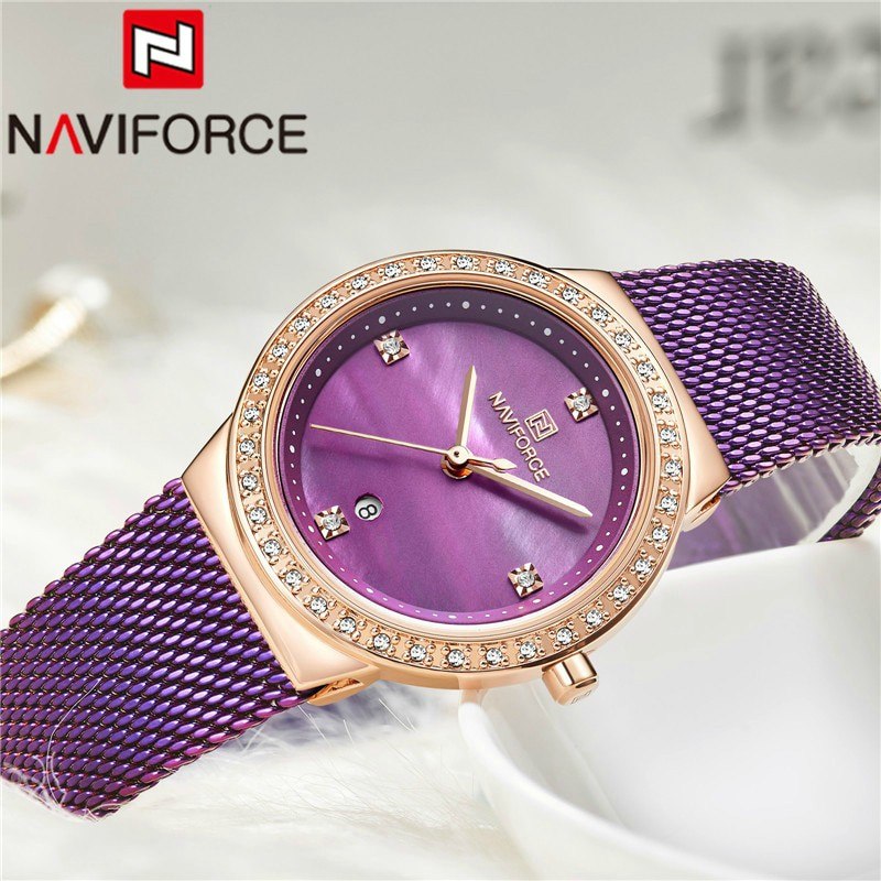 Naviforce - NF5005 Date Function Mesh Analog Ladies Watch - Purple