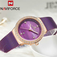 Naviforce - NF5005 Date Function Mesh Analog Ladies Watch - Purple