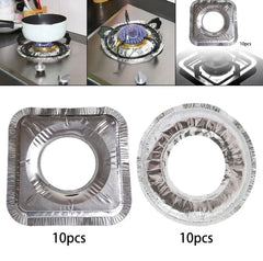 10Pcs Aluminium Stove Disposable Cover, Gas Burner Bib Liners Stove Cover, Cleaning Pad Mat Kitchen