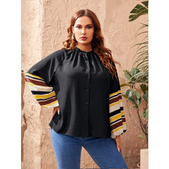 Shein - Plus Striped Lantern Sleeve Blouse