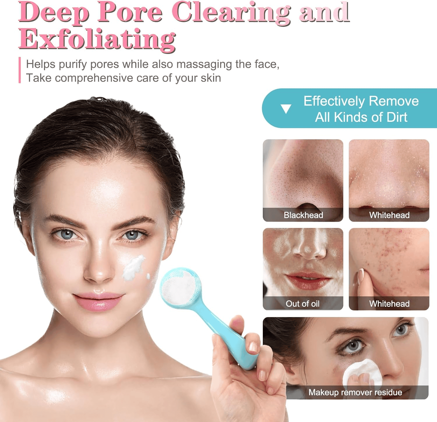 Silicon Facial Cleansing Brush, Soft Face Massage Wash Brush, Exfoliator Face Wash Scrub Cleanser