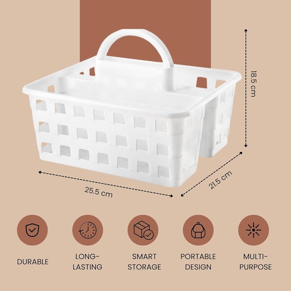3 Compartments Shower Caddy Basket With Handle, Durable Bathroom Storage Organizer, Toiletries Storage Basket