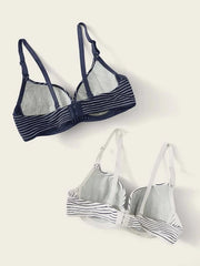 Shein - Striped Underwire Bra Set - 2 Pieces