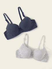 Shein - Striped Underwire Bra Set - 2 Pieces