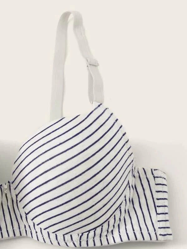 Shein - Striped Underwire Bra Set - 2 Pieces