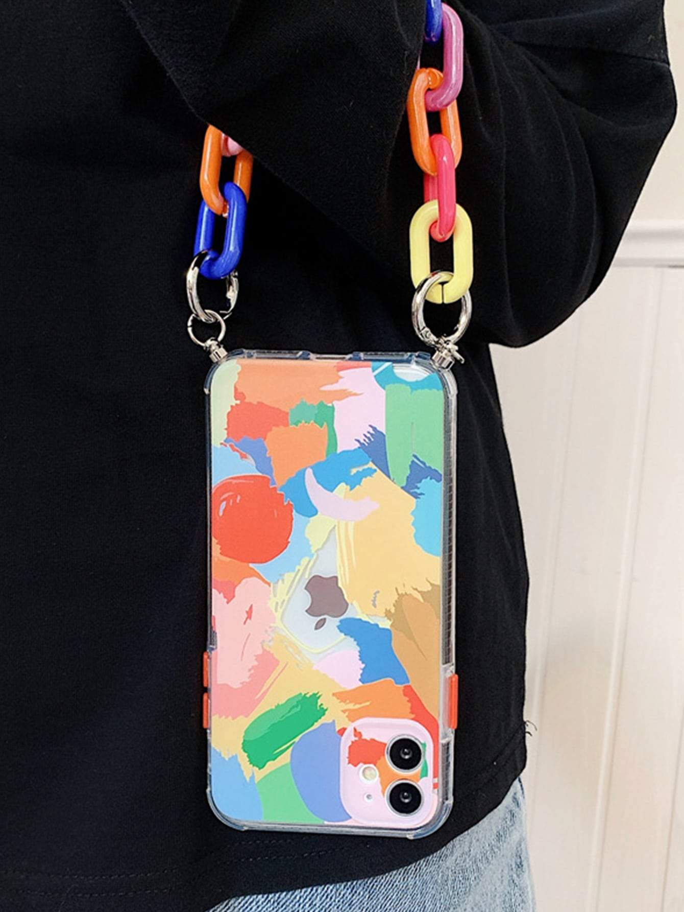 Shein - Graffiti Chain Hand Strap Phone Case