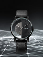 Shein - Men's Simple And Fashionable Semi-Transparent Dial Half-Face Leather Belt Watch