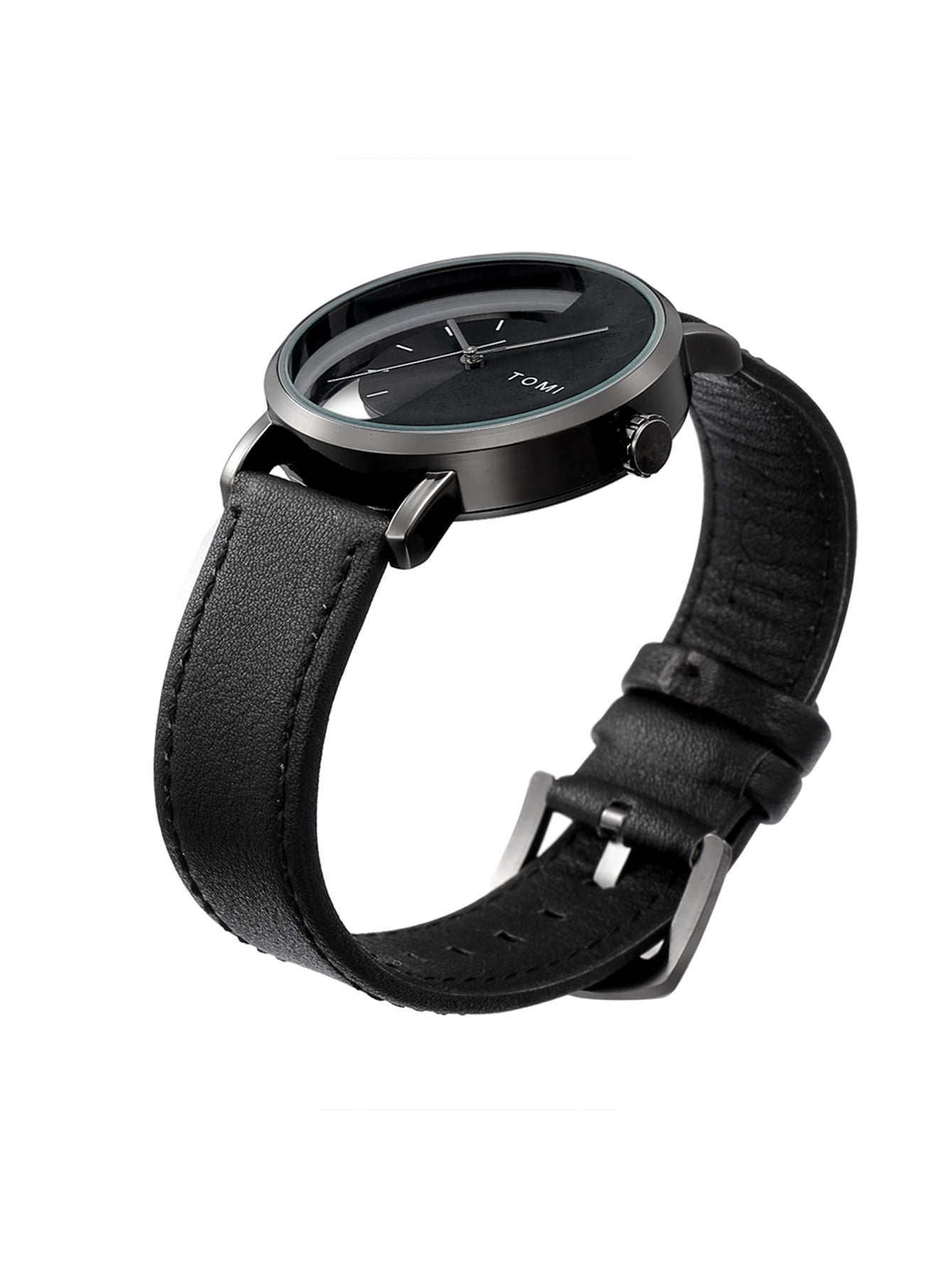 Shein - Men's Simple And Fashionable Semi-Transparent Dial Half-Face Leather Belt Watch