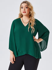 Shein - Plus V-Neck Trumpet Sleeve Blouse