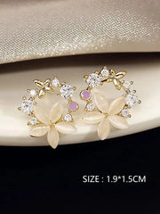 Shein - Rhinestone & Flower Decor Stud Earrings