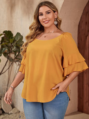 Shein - Plus Flounce Sleeve Solid Blouse