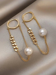 Shein - Faux Pearl And Chain Embellished Earrings