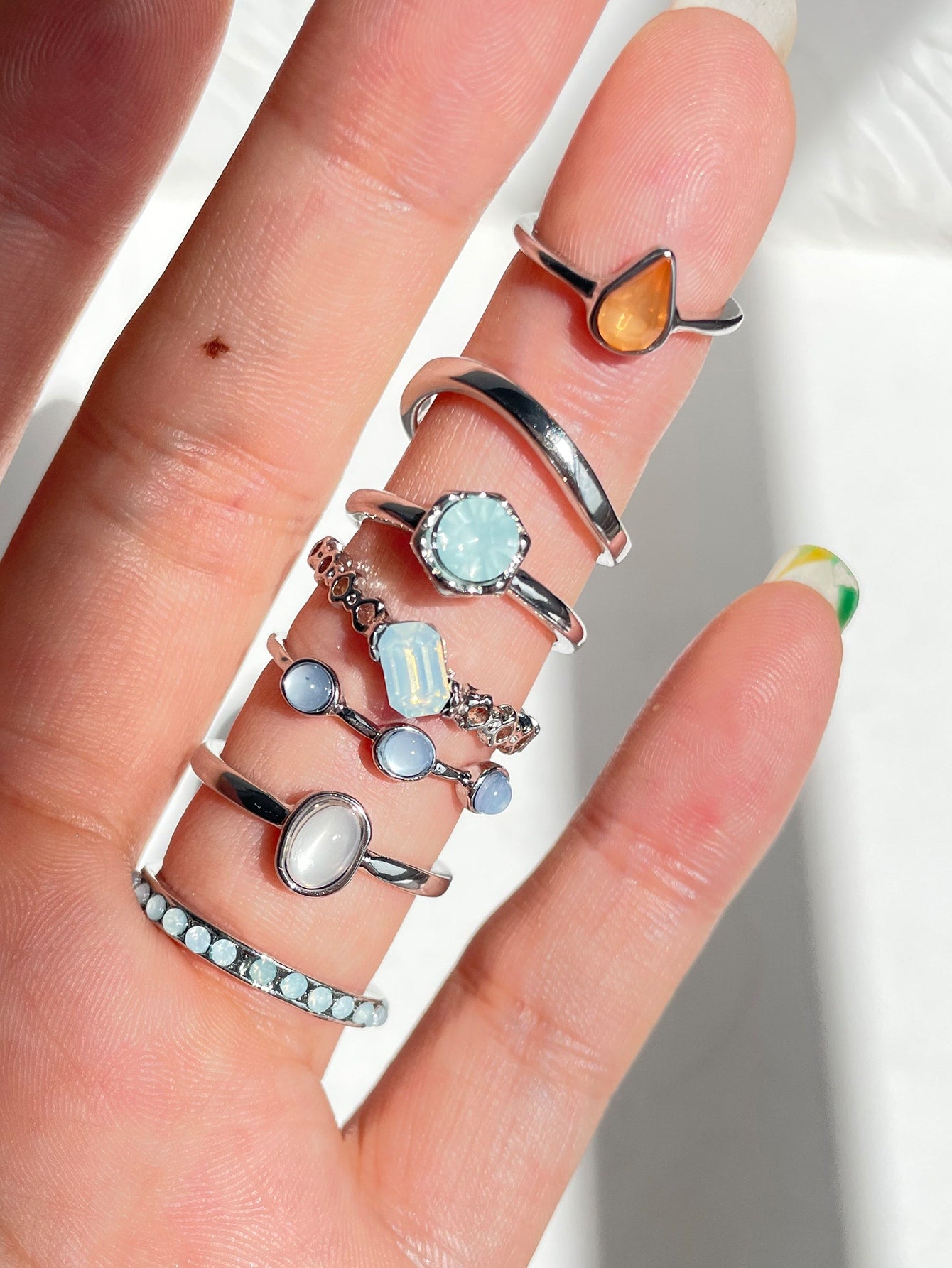 Shein - 7Pcs Rhinestone Decor Ring