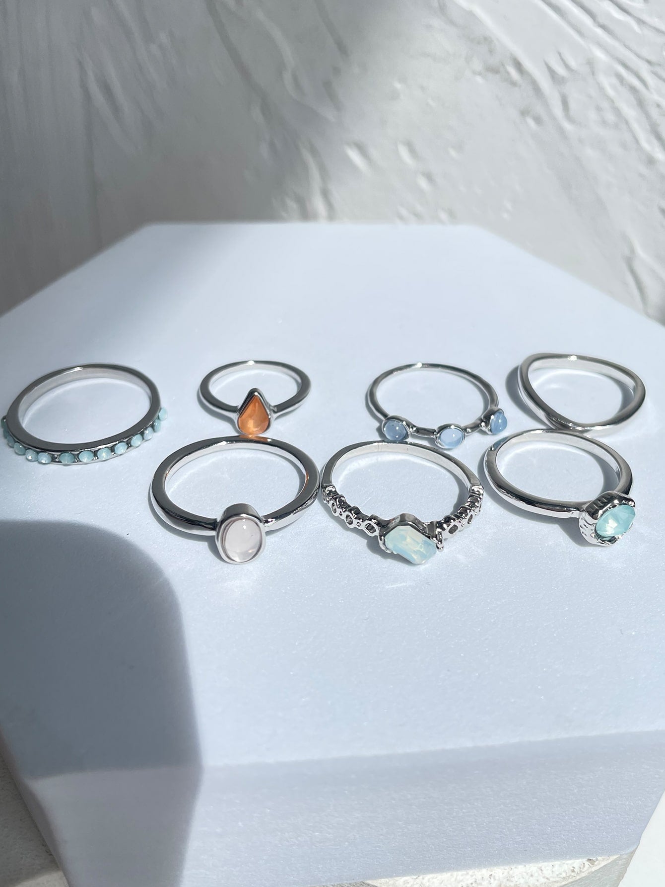 Shein - 7Pcs Rhinestone Decor Ring