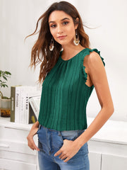 Shein - Gathered Neckline Frill Trim Fuzzy Top