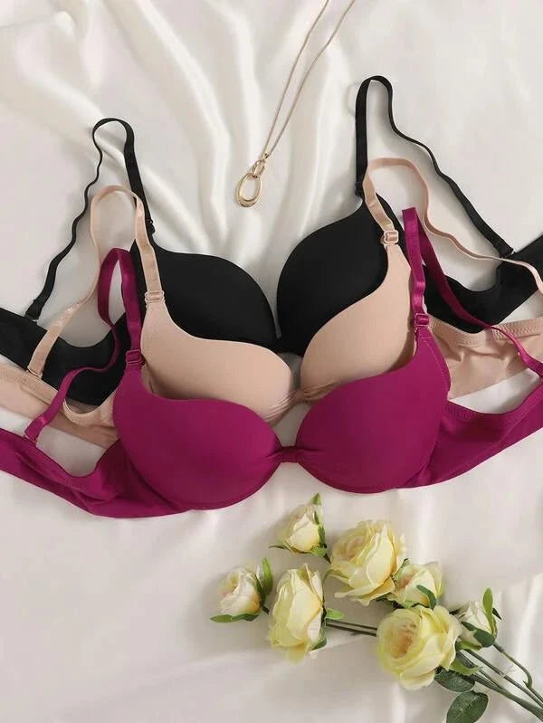 Shein - Plain Underwire Bra Set - 3 Pieces