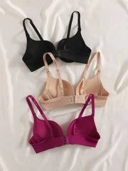 Shein - Plain Underwire Bra Set - 3 Pieces