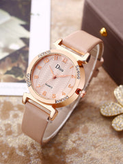 Shein - Rhinestone Decor Round Pointer Quartz Watch