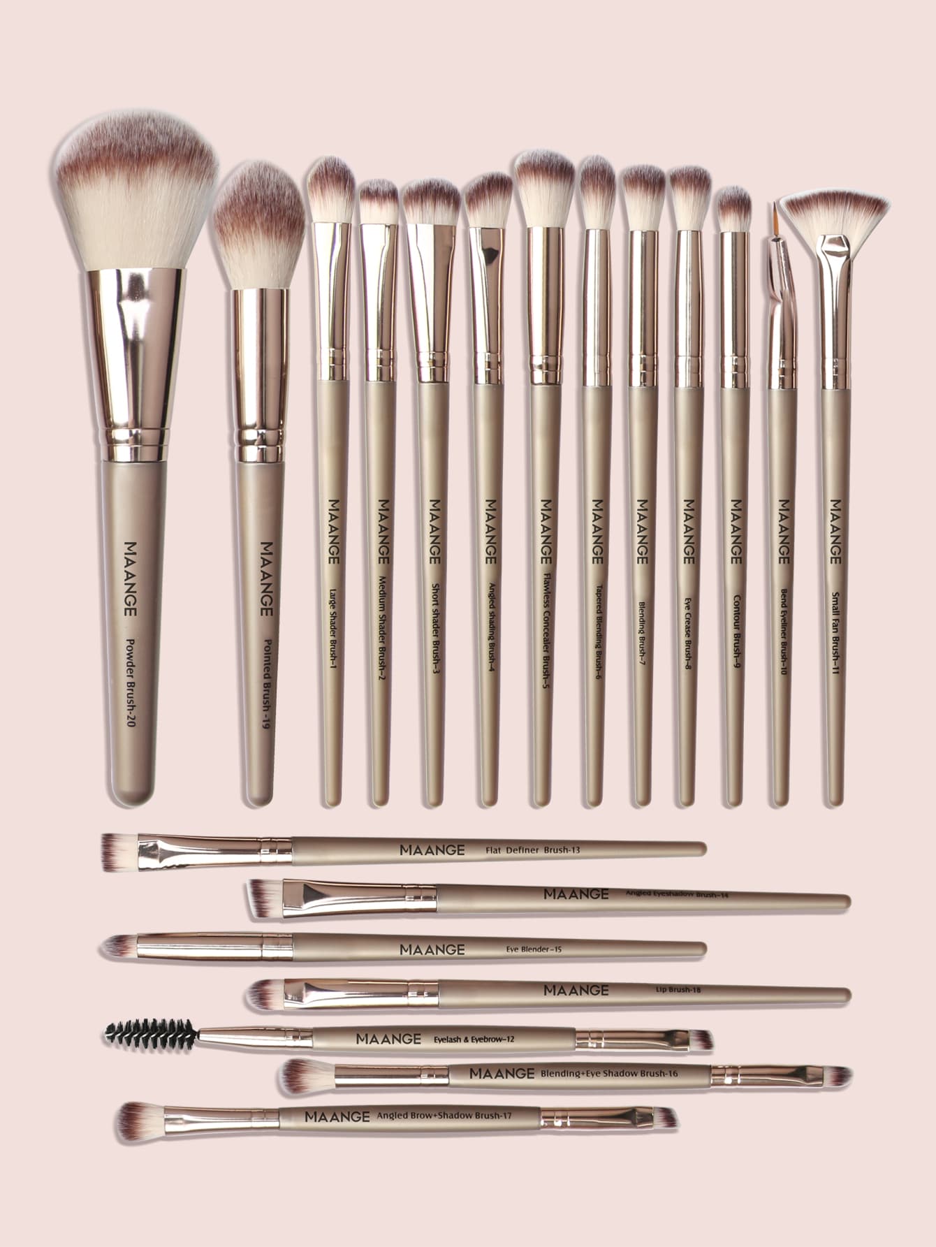 Shein - MAANGE 20pcs Professional Makeup Brush Set,Makeup Tools With Soft Brush Hair For Easy Carrying,Foundation Brush,Eye Shadow Brush,Eyebrow Brush,Concealer Brush,Contour Brush,Brush Set For Travel