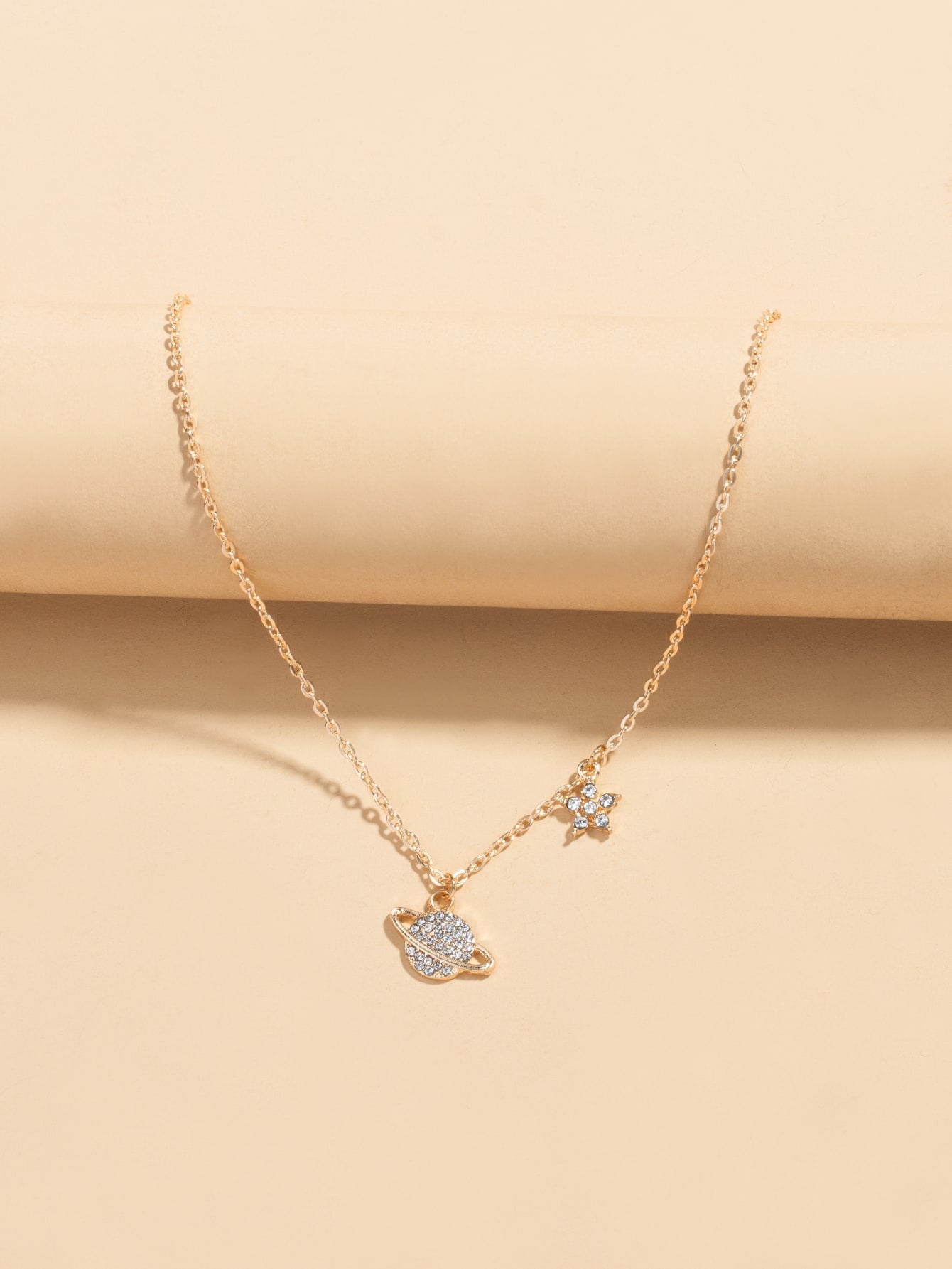 Shein - Rhinestone Planet Charm Necklace