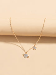 Shein - Rhinestone Planet Charm Necklace