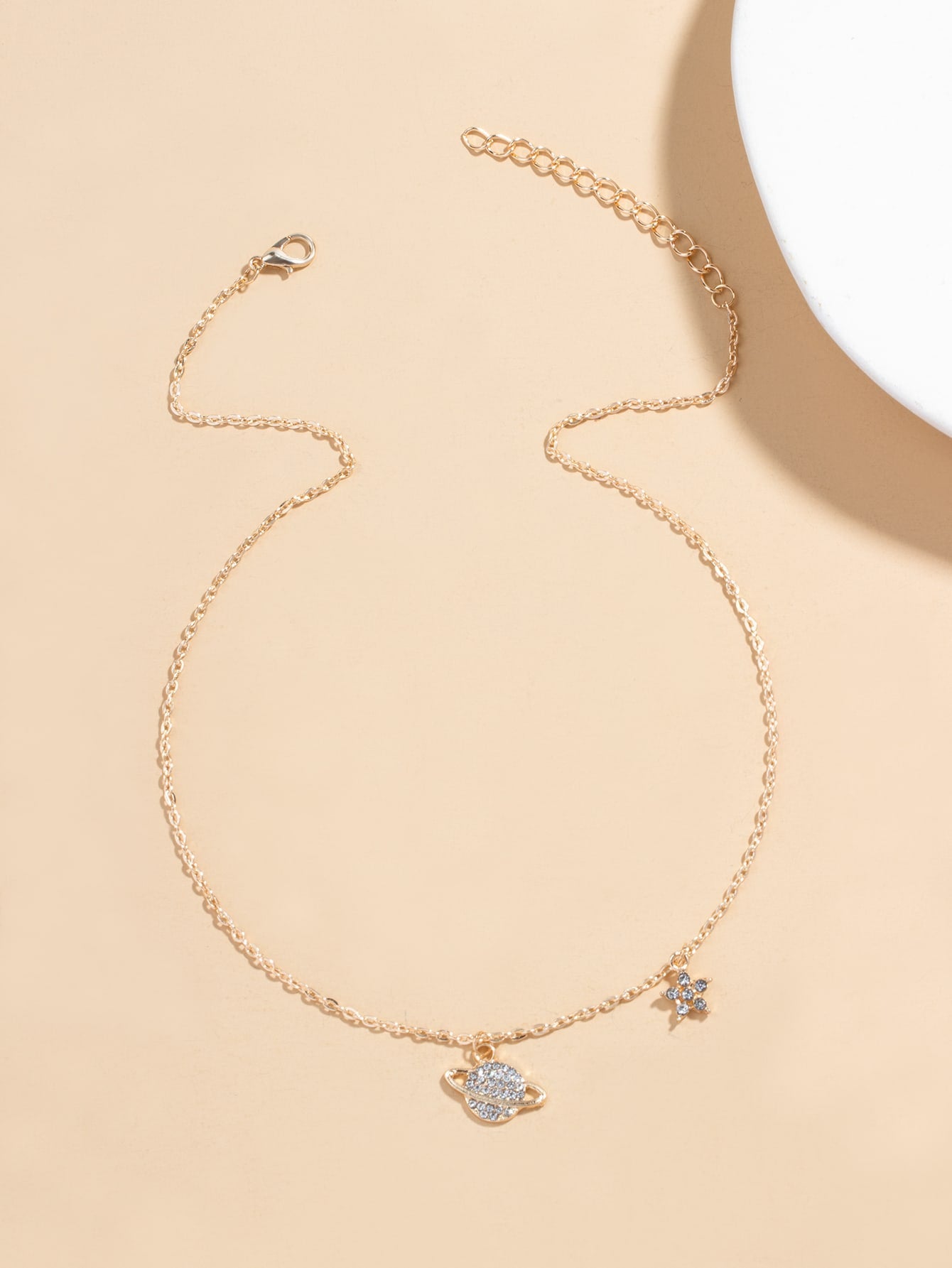 Shein - Rhinestone Planet Charm Necklace