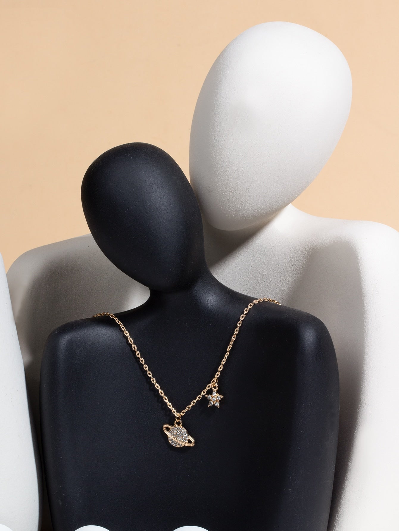 Shein - Rhinestone Planet Charm Necklace