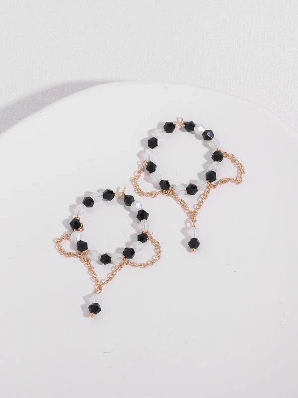Shein - Bead & Chain Decor Hoop Earrings