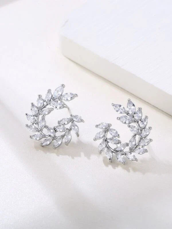 Shein - Cubic Zirconia Leaf Stud Earrings