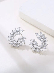 Shein - Cubic Zirconia Leaf Stud Earrings