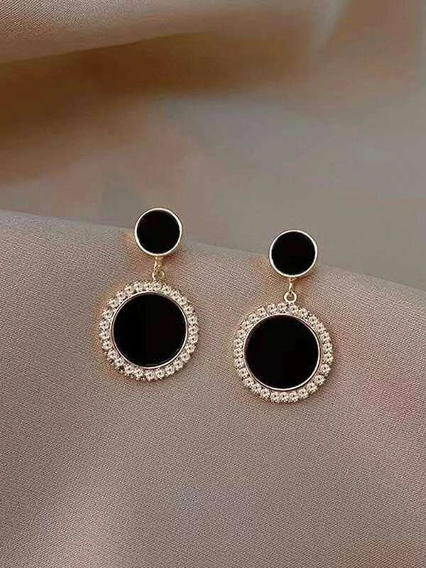 Shein - Round Earrings With Rhinestone Decor