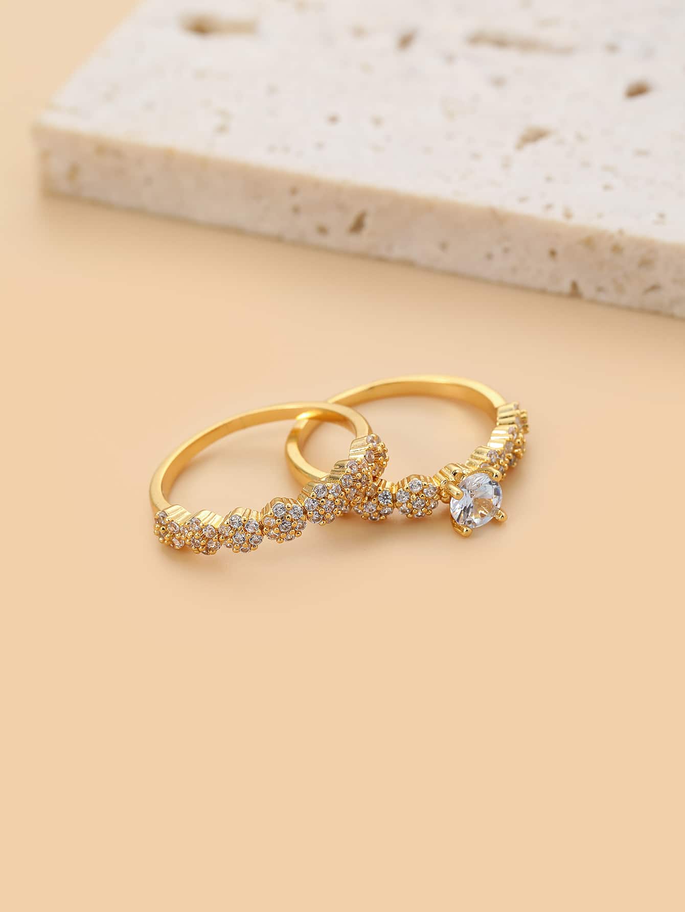 Shein - 2pcs Cubic Zirconia Decor Ring