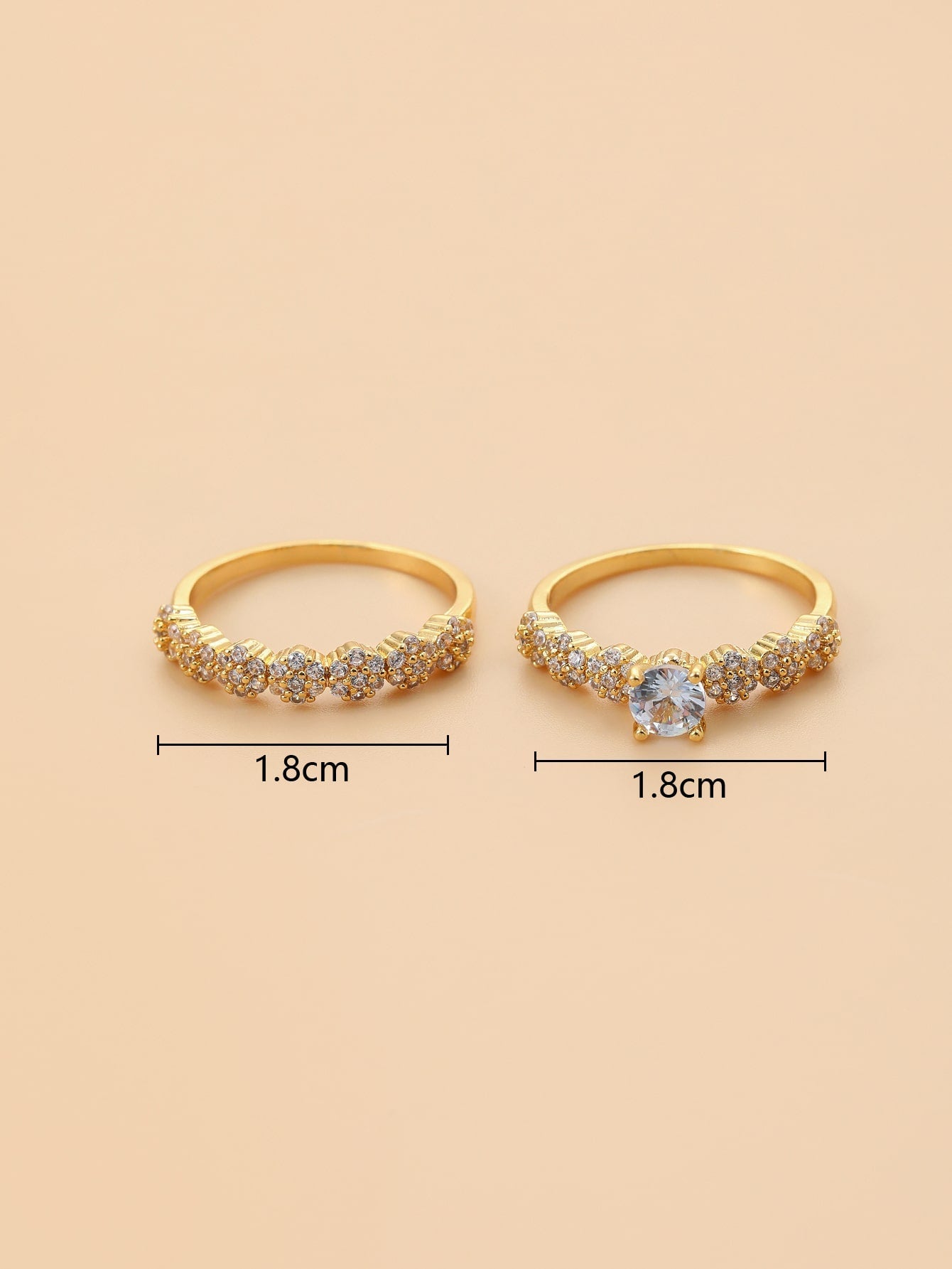 Shein - 2pcs Cubic Zirconia Decor Ring