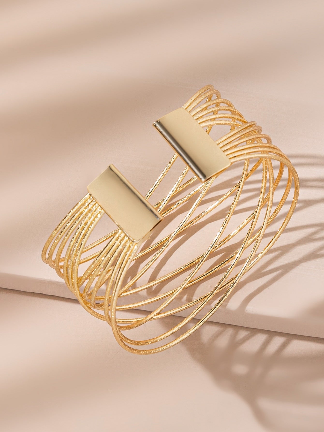 Shein - 1Pc Women'S Fashionable Multi-Layered Pure Metal Decorated Open Cuff Bracelet