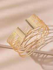 Shein - 1Pc Women'S Fashionable Multi-Layered Pure Metal Decorated Open Cuff Bracelet