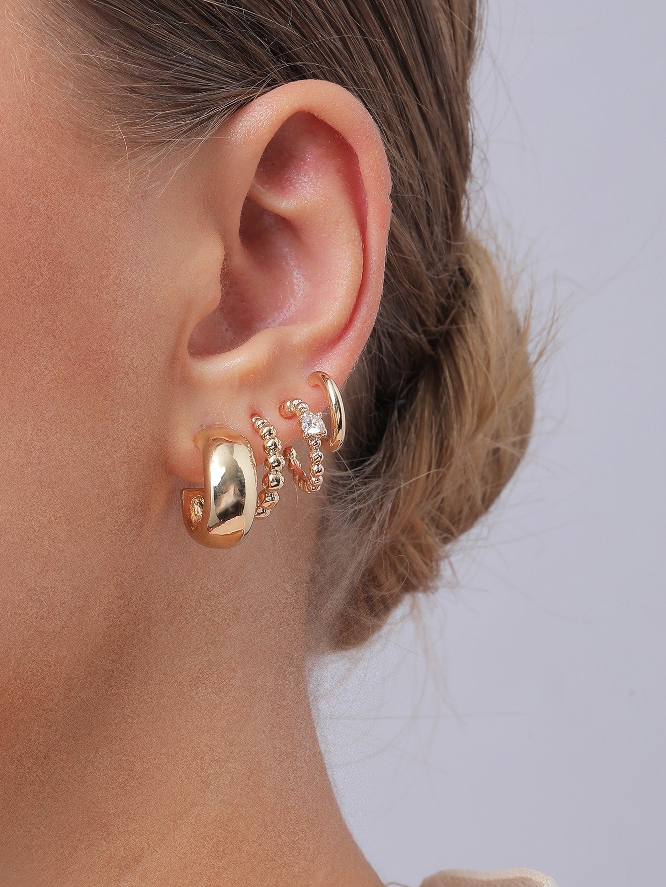 Shein - 4pairs Rhinestone Decor Hoop Earrings