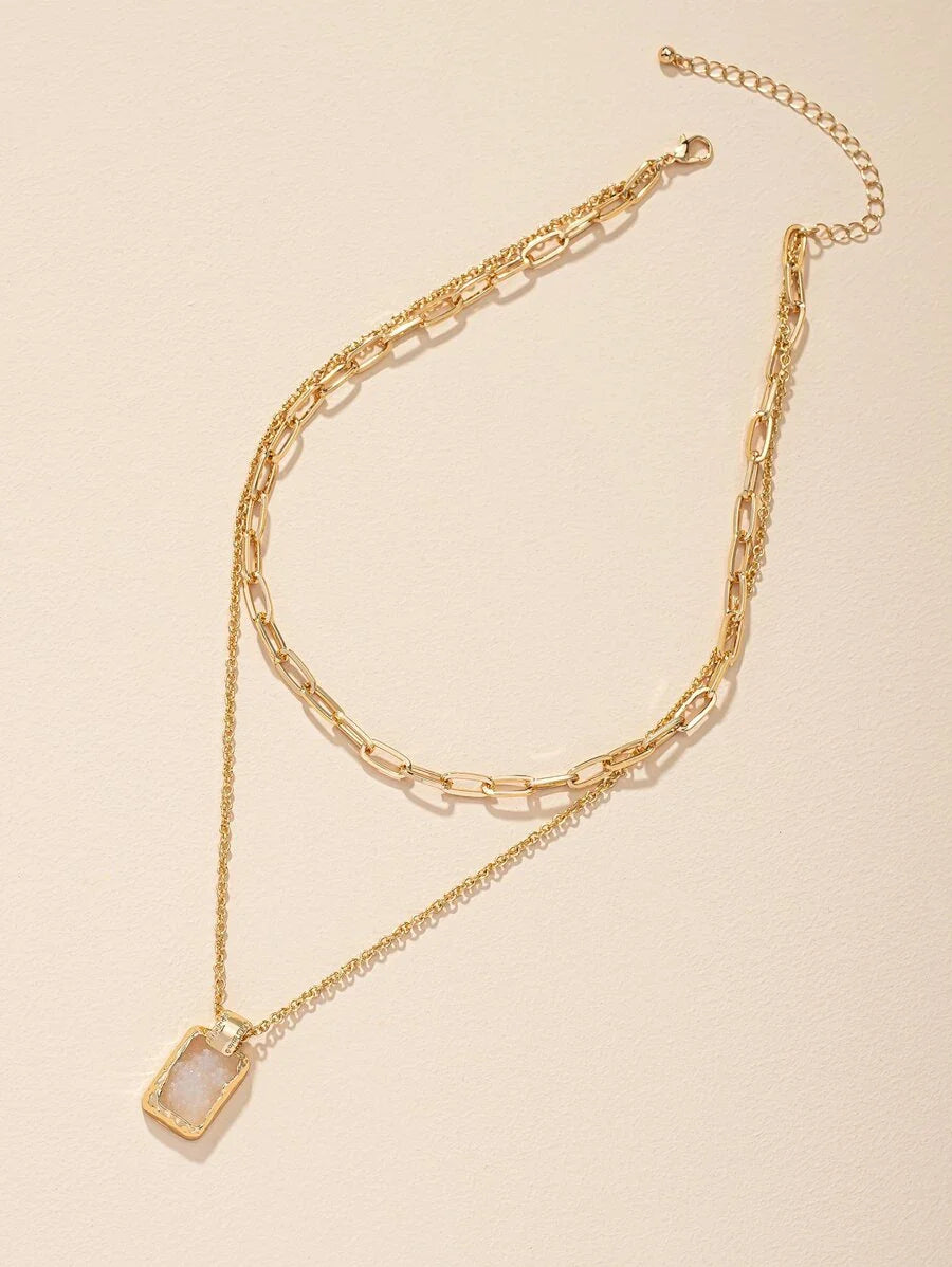 Shein Geometric layered pendant necklace