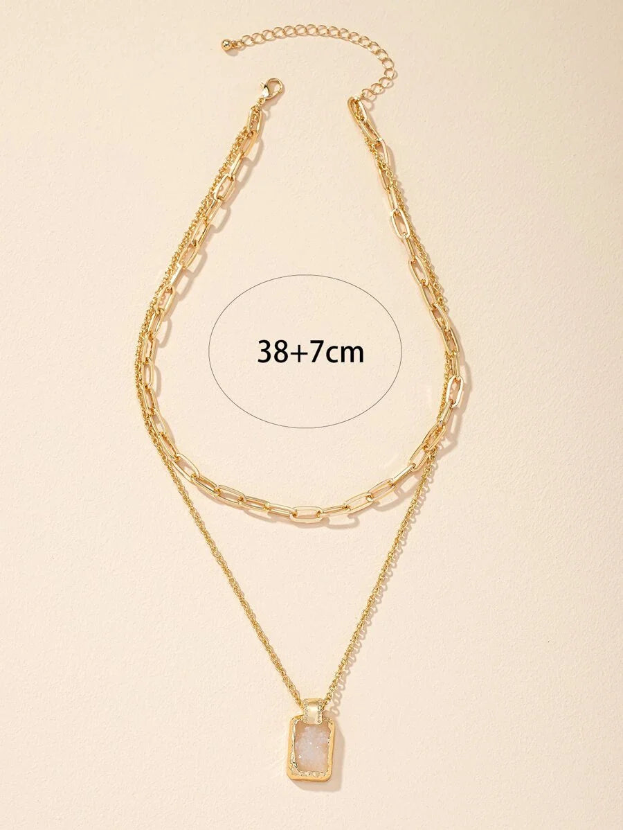 Shein Geometric layered pendant necklace