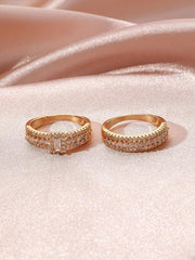 Shein - 2Pcs 18K Gold Plated Zircon Decor Ring