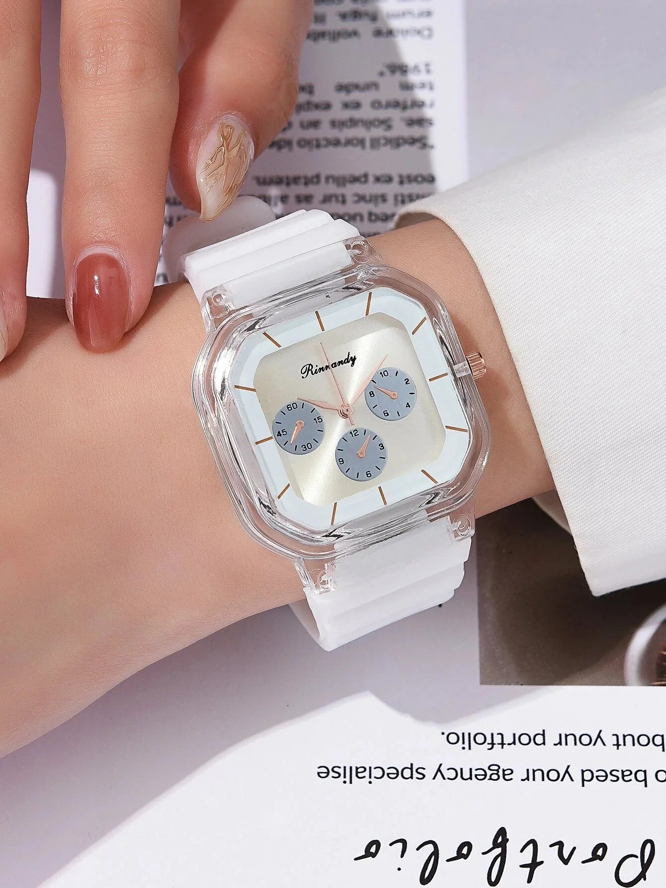 Shein - Silicone Strap Square Pointer Quartz Watch
