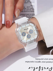 Shein - Silicone Strap Square Pointer Quartz Watch