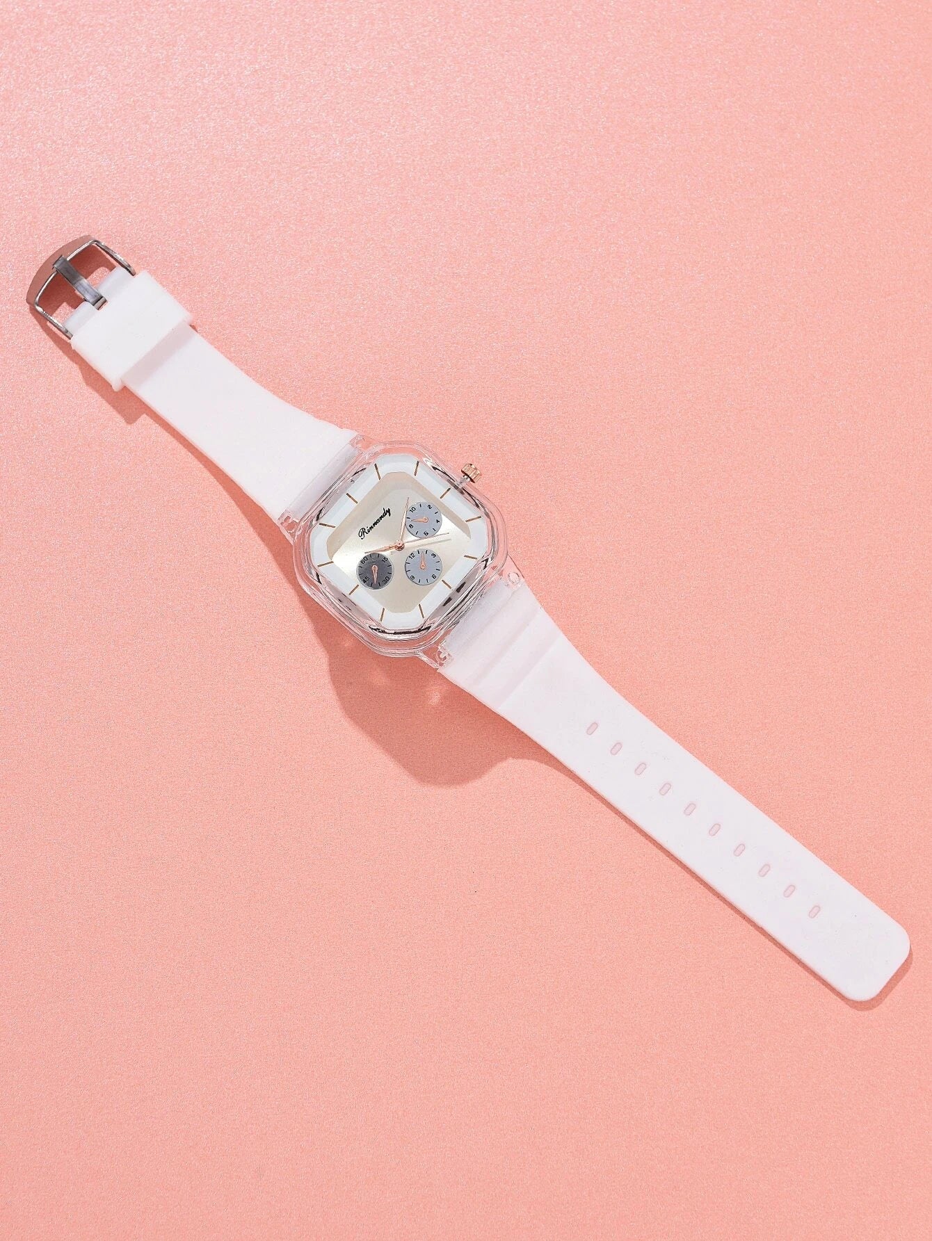 Shein - Silicone Strap Square Pointer Quartz Watch