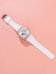 Shein - Silicone Strap Square Pointer Quartz Watch