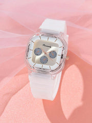 Shein - Silicone Strap Square Pointer Quartz Watch